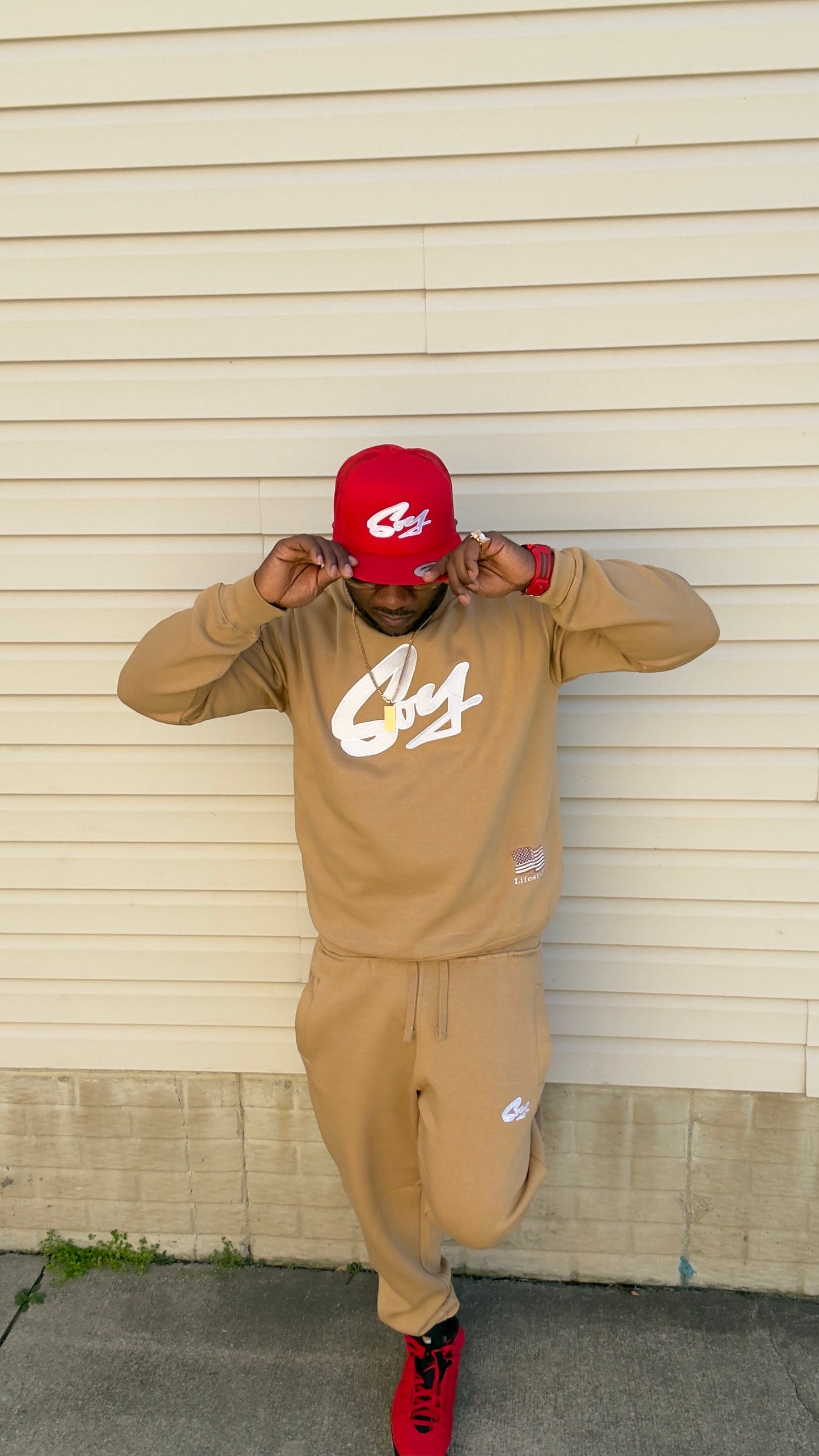 Peanut butter and white soy sweater and joggers set